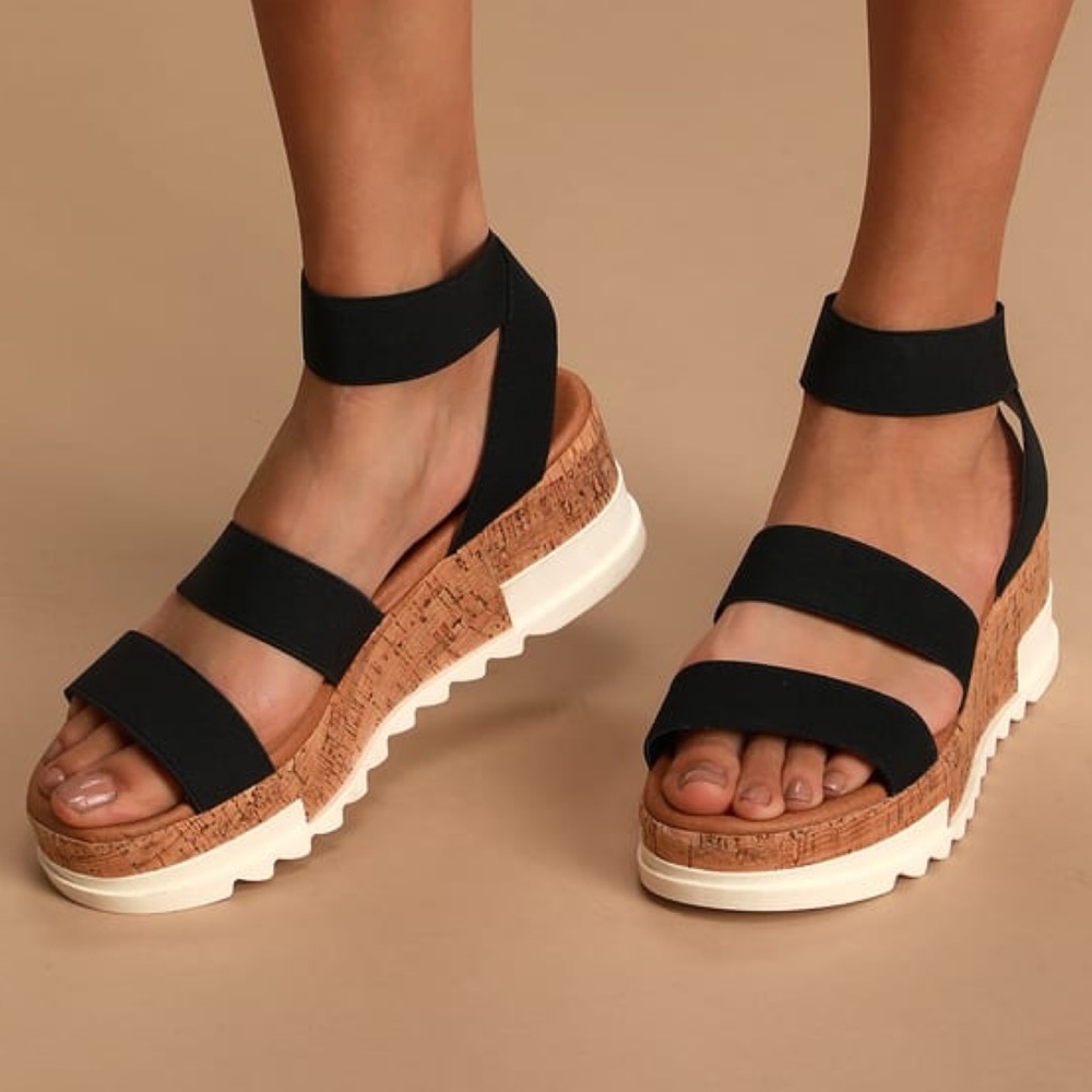 Steve Madden Black Bandi Platform Wedge Sandal